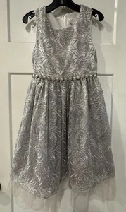 Rare Editions Girls Sz 6 Gray Brocade Rhinestone Christmas Or Wedding Dress  M12 - Picture 1 of 8