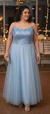 Vestido formal feminino Lt azul lantejoulas tule com cadarço espartilho ocasião especial 16W NOVO - Imagem 1 de 4