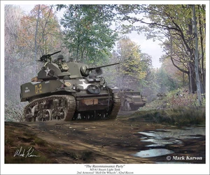 "The Reconnaissance Party" Mark Karvon Giclée Print - WW II M5A1 Stuart Tank - Bild 1 von 1