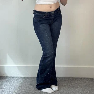 Y2K Vintage Low Rise Bootcut Strass Jeans Verziert Faded Denim - Bild 1 von 7