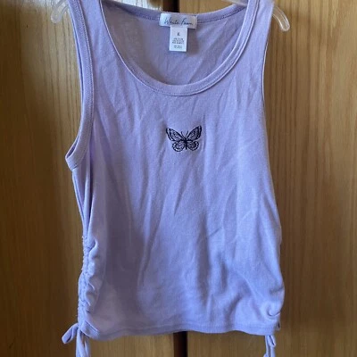 Camiseta sin mangas para niñas blanca cervatillo púrpura mariposa talla XL Foto 1 de 3