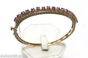 14k Yellow Gold 1.70 TCW Ruby Bangle 6" Bracelet Stunning Art Nouveau 12.5g - Picture 1 of 5