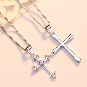 Halskette Anhänger Kreuz Sterling Silber 925 Zirkonia Damen Herren - Bild 1 von 6