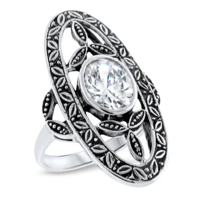 ANTIQUE STYLE 925 STERLING SILVER 3.3 CARAT CUBIC ZIRCONIA FILIGREE RING   1049z - Image 1 of 3