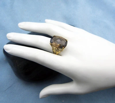 Unique Vintage Large Smokey Topaz Filigree Ring,Size11 10k Yellow Gold - Image 1 of 4