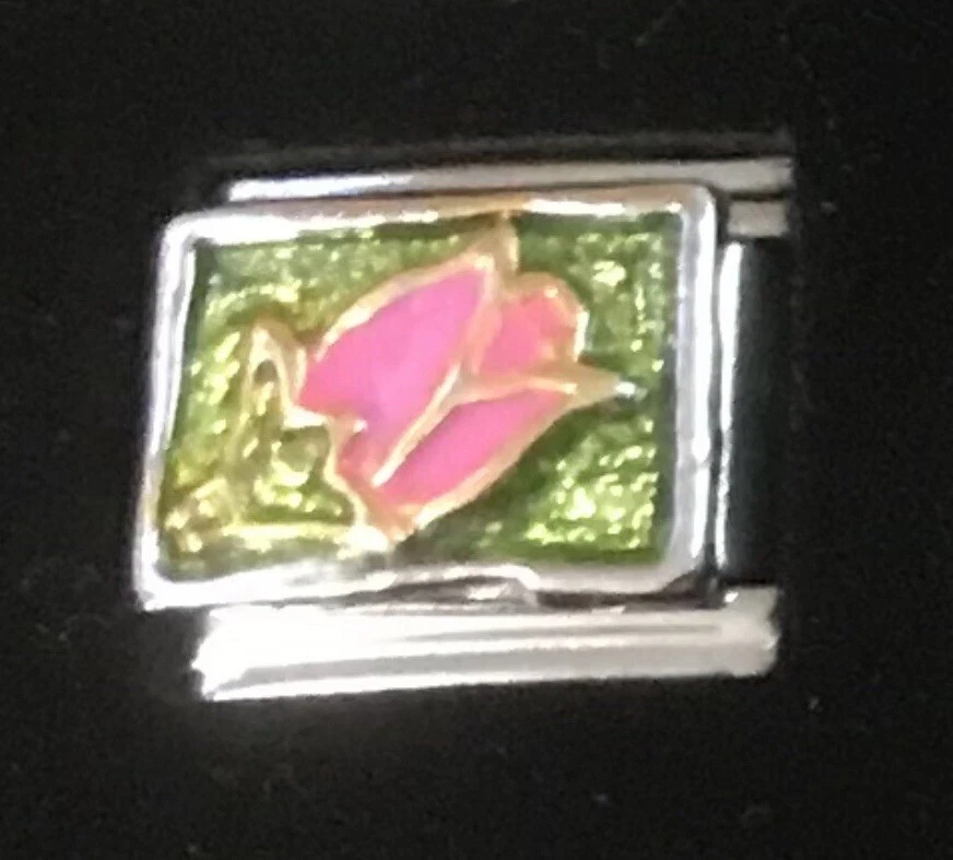 Rose Flower Italian Charm Enamel Link 9MM K47 Style GP - Image 1 of 1