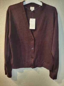 NWT Women's Burgundy V Neck Button Up Cropped Long Sleeve Cardigan A New Day M - Picture 1 of 5