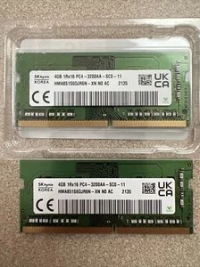RAM Memory Stick for Laptops 8GB (2x4GB) 1Rx16 PC4 3200AA-SC0-11 HMA851S6DJR6N - Picture 1 of 2