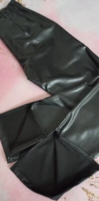 Legging En Simili Cuir Noir Taille Élastique  bas Avec Fente - Photo 1/4