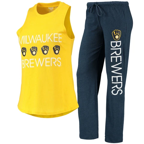 Women's Concepts Sport Navy/Gold Milwaukee Brewers Meter Muscle Tank Top & Pants Cover