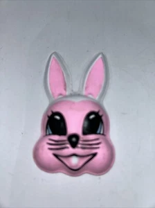 VINTAGE THIN PLASTIC EASTER PINK BUNNY RABBIT CAKE TOPPER SMALL 3”x2” - Picture 1 of 4