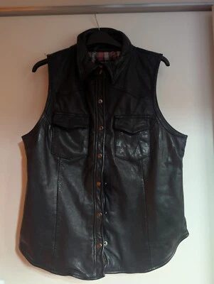 Chaqueta de motociclista de cuero con cuello sin mangas Muu:Baa marca de diseñador para mujer 14  Foto 1 de 4