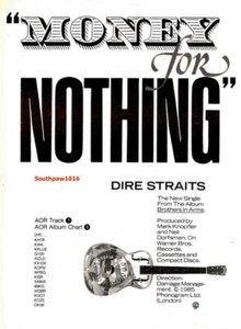 1985 Dire Straits "Money For Nothing" Song Release Vintage Promo RePrint Advert - Picture 1 of 1