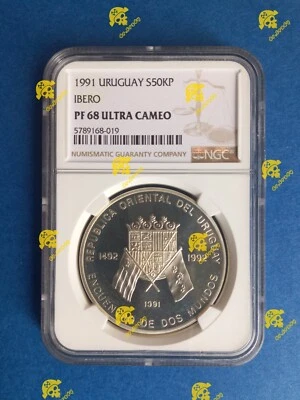 URUGUAY 1991 IBERO AMERICAN SERIES ENCOUNTER TWO WORLDS PROOF NGC PF 68 UC - Image 1 of 2