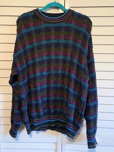 VTG Colours by Alexander Julian Knit Sweater Mens Medium Cotton Teal Orchid USA - Picture 1 of 8