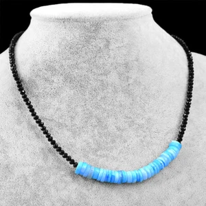65.00 Cts Natural Peruvian Opal & Spinel Faceted Beads Necklace NK 08E60 (DG) - Picture 1 of 2