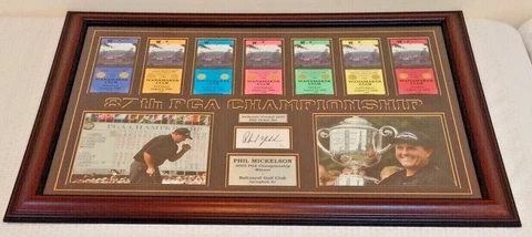 PHIL MICKELSON 2009 PGA Ticket Framed Matted Man Cave Room Display Golf 27x38 Cover