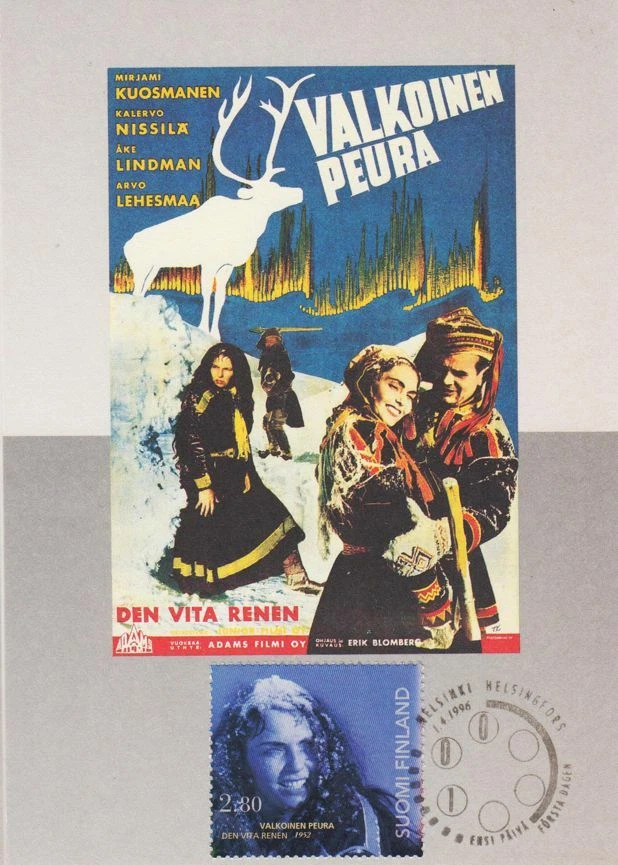 Maxi tarjeta FDC 1996 Cine Cultura Cine Laponia Ciervo Blanco Finlandia Drama Como Nueva Foto 1 de 1