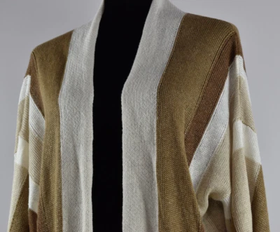 Cárdigan Suéter Per Se Carlisle M/L Rayas Lino Frente Abierto Tejido Marrón Beige Foto 1 de 4