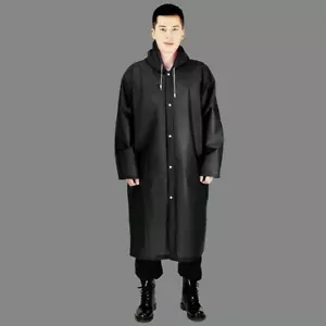 Women Men Waterproof Jacket Thick PVC Raincoat Rain Coat Hooded Rainwear - Picture 1 of 8