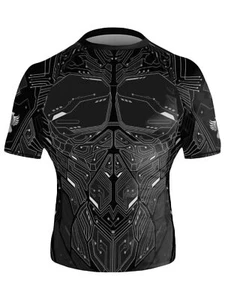 Raven Fightwear Men's Cybernetic Rash Guard Short Sleeve BJJ MMA Black  - Picture 1 of 3