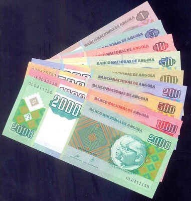 Angola COMPLETE SET 1 - 2000 Kwanzas 1999 - 2003  P143 - 151  UNC - Image 1 of 4