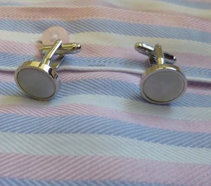 Silvered solid brass silver sea shell round shape Cufflinks Dia 15mm - Picture 1 of 3