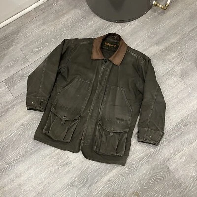 Green Timberland Workwear Button-Up Jacket (Leather Collar) - Изображение 1 из 4