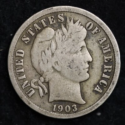 1903 Barber Silver Dime FINE RARE OLD COIN B372 UA - Image 1 of 2