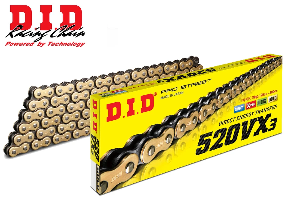 18083 DID Catena di Trasmissione 520vx3 Gold & Black 102 maglie Giunto a Rivetto