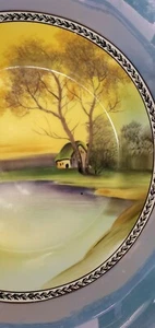 NORITAKE BLUE LUSTER HAND PAINTED LANDSCAPE GOLD HANDLED BOWL - Picture 1 of 11