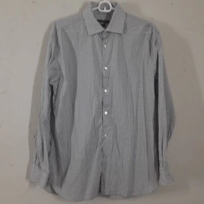 John Varvatos 成人男式正装衬衫 16 32/33 灰色格子长袖纽扣 — 第 1/4 张图片