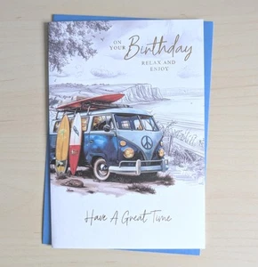 Open Birthday Card VW Camper Van - 7.5"x5.25" - Picture 1 of 3