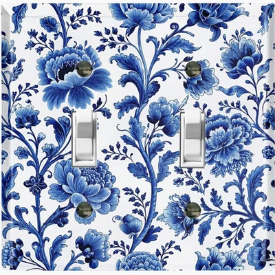 金属灯开关插座盖墙板蓝色花卉瓷印花FWR354 — 第 1/3 张图片