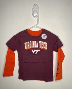 Virginia Tech Hokies Shirt Jungen Größe 5-6 Langarm & Kurzarm Burgund 3in1 - Bild 1 von 5