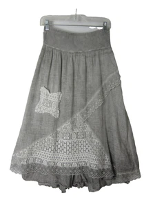 Unbranded Womens Small Washed Gray Flare Layered Skirt Lace Ruffle Bohemian - Picture 1 of 10