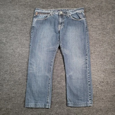 Jeans masculino vintage Zoo York denim perna curta 34x32 bolsos com zíper skatista grunge 774 - Imagem 1 de 4