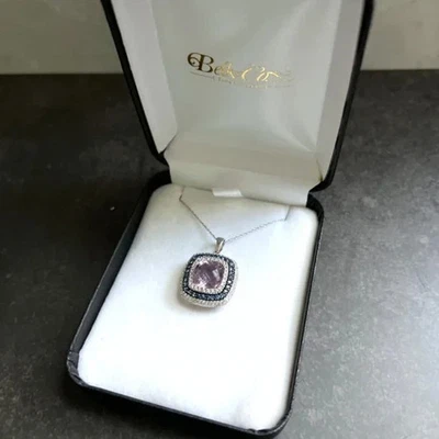 Le Vian 14K White Gold Princess Amethyst Sapphire & Diamond Halo Pendant Necklac - Image 1 of 4
