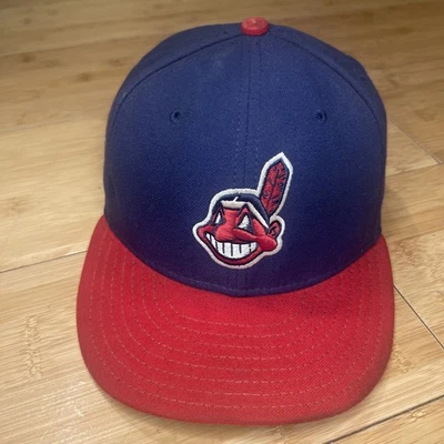 New Era 59FIFTY O/F Cool Base USA Cleveland Indians Chief Wahoo Fitted 7 1/4 Hat - Image 1 of 4