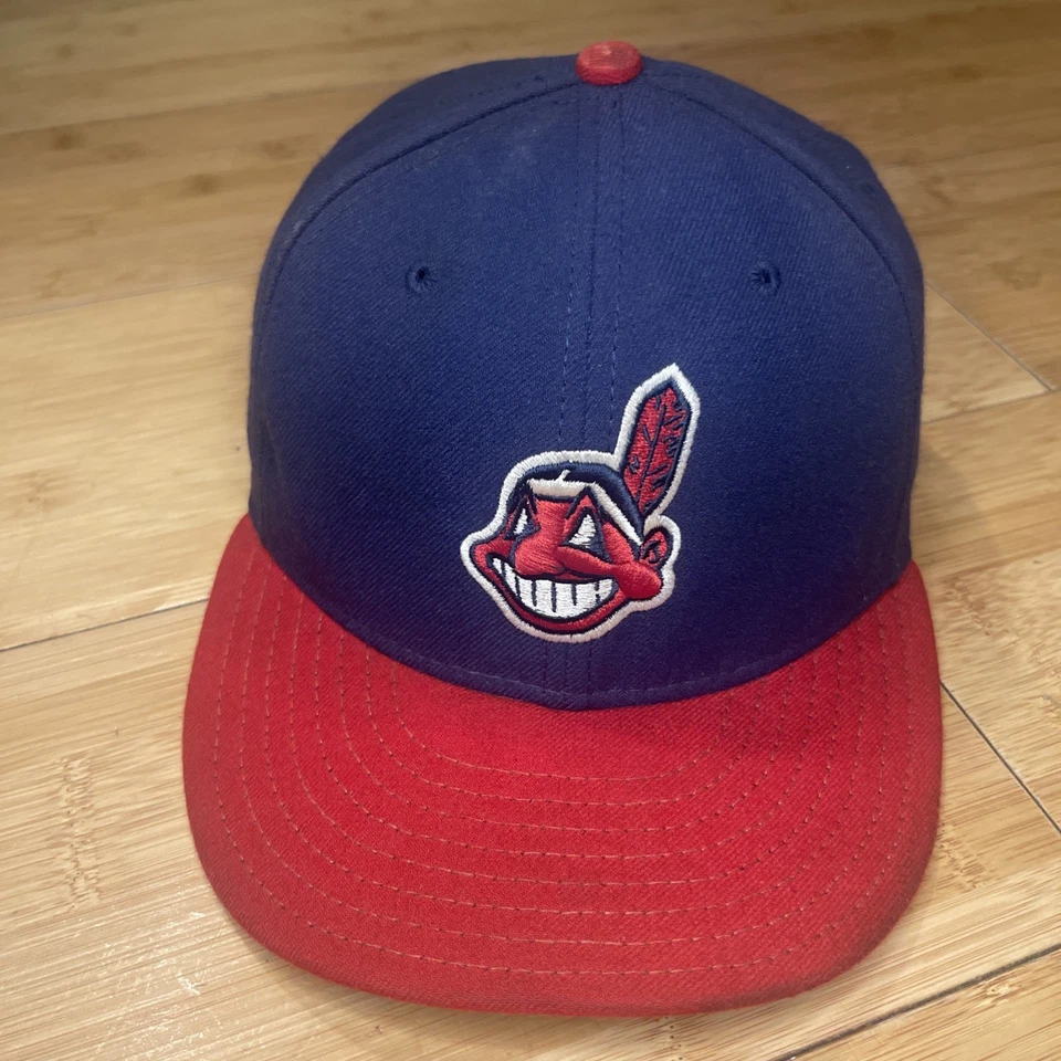 New Era 59FIFTY O/F Cool Base USA Cleveland Indians Chief Wahoo Fitted 7 1/4 Hat - Image 1 of 4