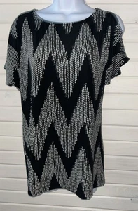 Chicos Travelers Gr. 1 (MEDIUM) schwarz weiß Chevron Tunika Top hergestellt in den USA gebraucht, in einwandfreiem Zustand - Bild 1 von 10