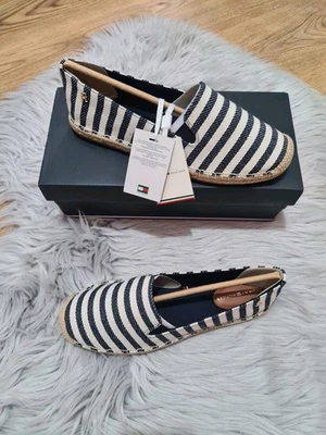 Tommy Hilfiger Womens Navy And White Striped Espadrilles Size 6UK Brand New - Image 1 of 4
