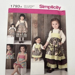 Simplicity #1793 Dress, Pants, Shorts w/ 18" Doll Pattern Child's 3,4,5,6,7&8 - Picture 1 of 2