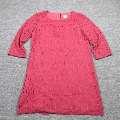 Vestido feminino J Crew 12 renda rosa bainha de crochê comprimento do joelho manga 3/4 boho chique - Imagem 1 de 4