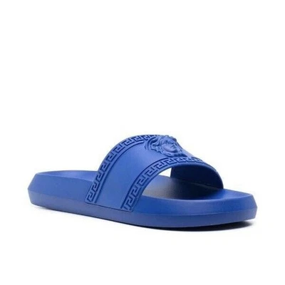NIB Versace Gomma Pool Slide Sandals Size 45 US 12 Royal Blue Medusa $425 - Image 1 of 4