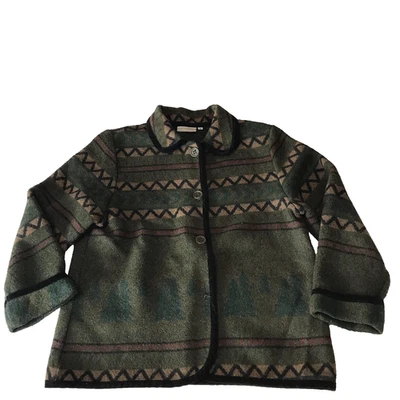 Coldwater Creek Jacket Womens Medium Green Aztec Trees Blanket Holiday Outdoors - Image 1 of 4