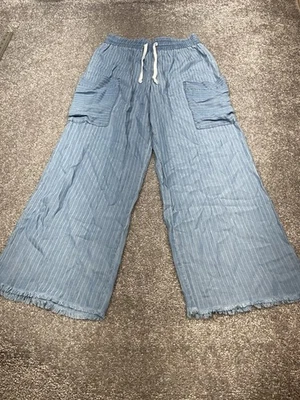 Pantalones elásticos Indigo Rein Chambray talla XS tiro alto pierna ancha Foto 1 de 4