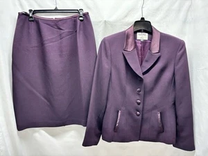 Kasper For ASL Pencil Skirt Suit Purple W Satin Trim 2 Piece Womens Size 12 - Picture 1 of 16