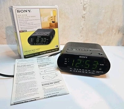 SONY ICF-C218 FM/AM CLOCK RADIO DREAM MACHINE With Box And Manual Tested - Image 1 of 3