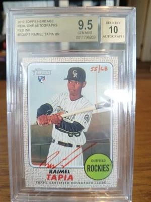 2017 Topps Heritage Real One #ROA-RT Raimel Tapia tinta vermelha #55/68 Beckett automático - Imagem 1 de 2